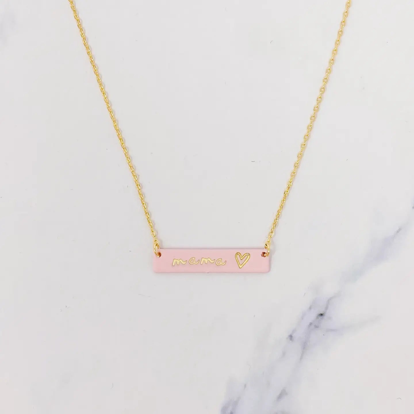 MAMA Bar Heart Necklace- Pink