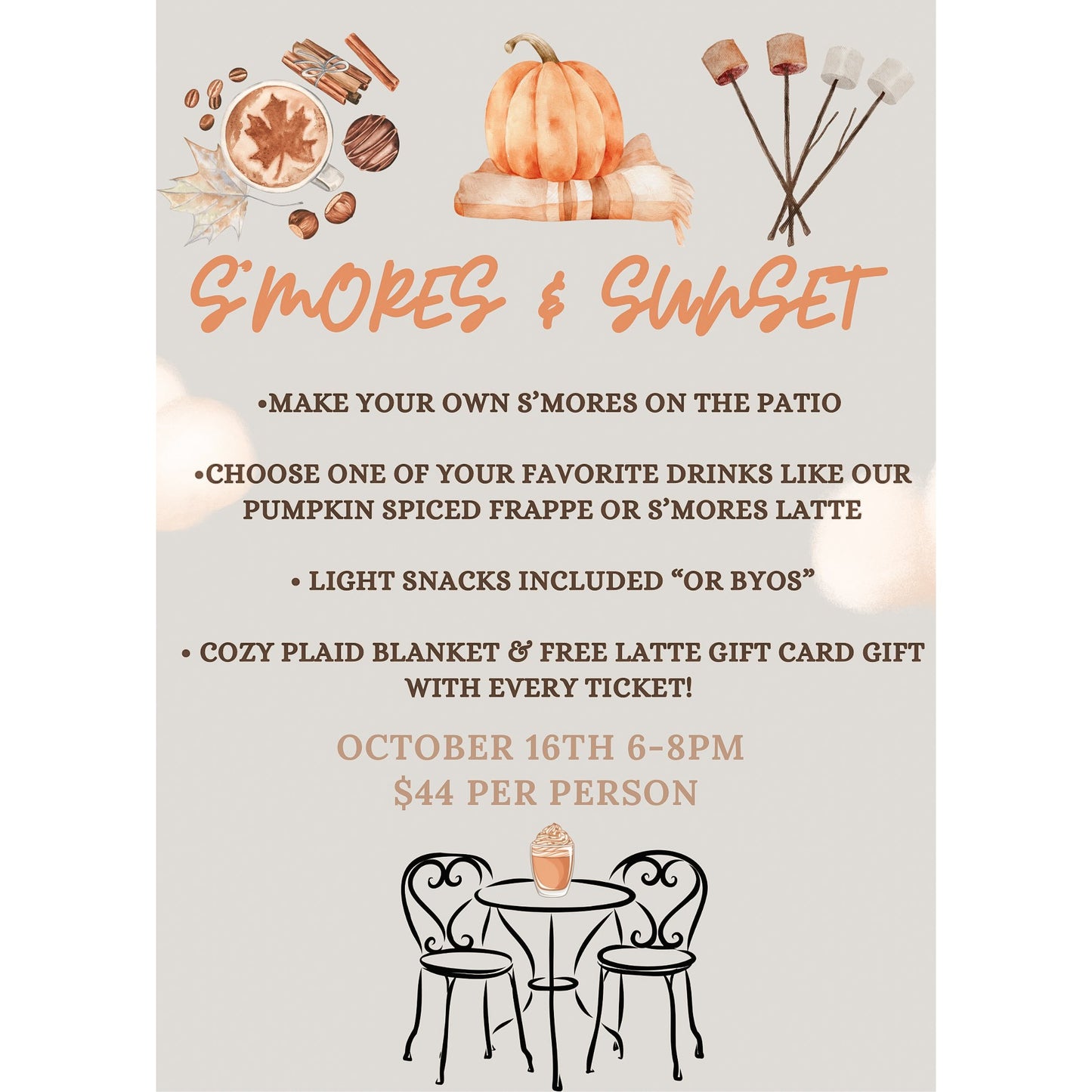 S'MORES & SUNSET (OCTOBER 16TH 6-8PM)