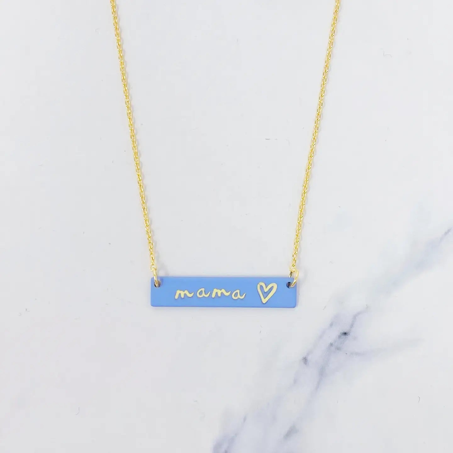 MAMA Bar Heart Necklace- Blue